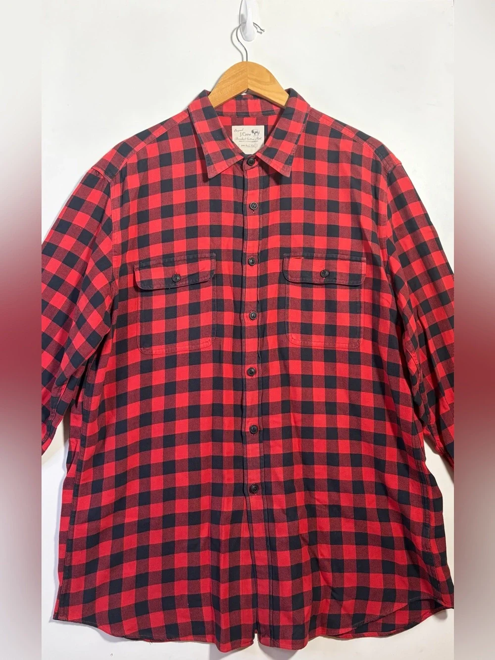 Vintage 2007 J.Crew Brushed Cotton Buffalo Check Shirt XL Red Black